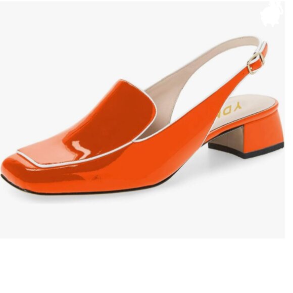 YDN Orange Square Toe Block Low Heels Slingback Formal Loafer Dressy Shoes Pump - Picture 1 of 10